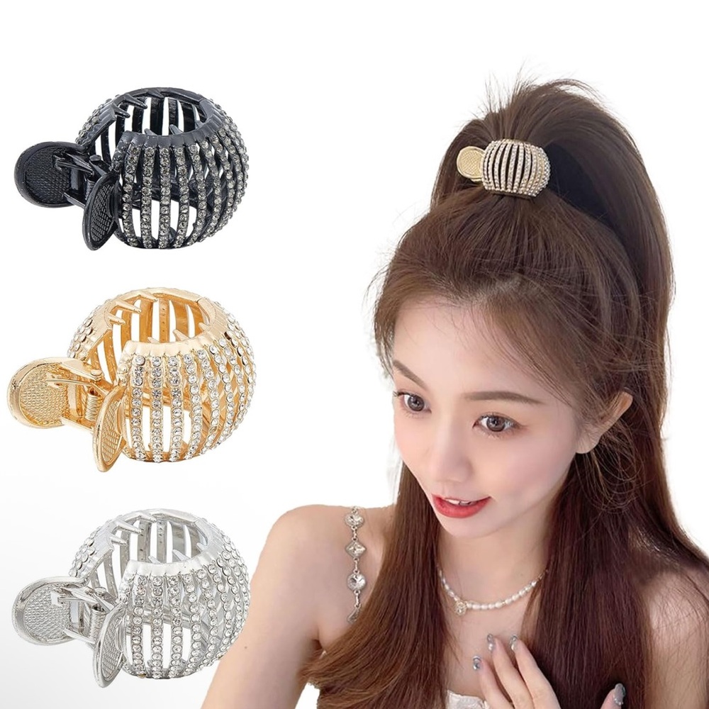 Set of Three Hair Clips - Black, Gold, Silver